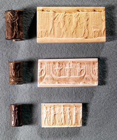Three Cylinder Seals with Impressions by Mesopotamian
